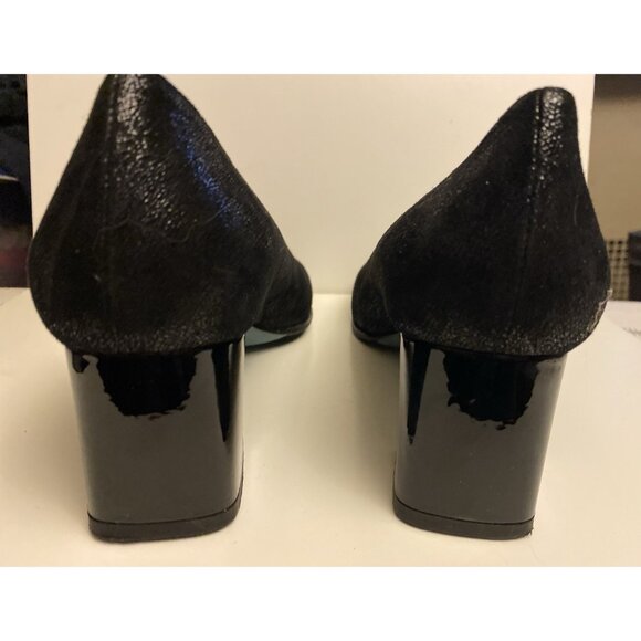 Thierry Rabotin EU 39 Black Pumps Soft Textured Leather Patent Heel Italy US 5.5 - Picture 9 of 12